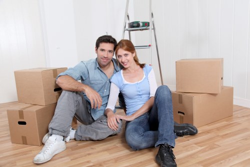 Packed business equipment ready for transport and delivery